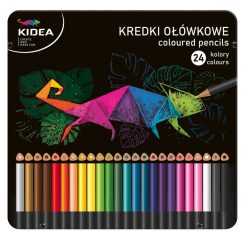   Színes ceruzakészlet, 24 db-os, fémdobozos, alap színek, háromszög test, Kidea