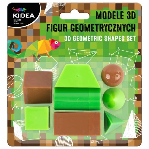 3D geometriai formák tanuláshoz, játékhoz, 8 db-os, barna és zöld, Kidea