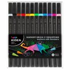 Kétvégű filctoll készlet (ecsetfilc és tűfilc), 12 db-os, Kidea
