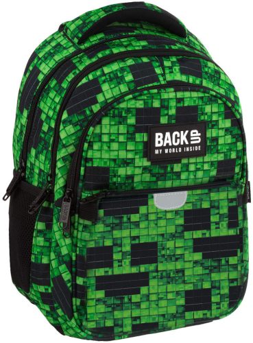 Minecraft mintás hátizsák, 3 rekeszes, 39x27x20cm, BackUp, 2025, P64, zöld-fekete