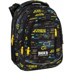   Fiús hátizsák, iskolatáska, 3 rekeszes, 39x27x20cm, BackUp, 2025, R50, fekete-sárga, Cyber Attack