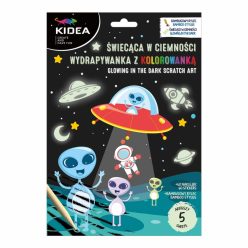   Képkarcoló és színezhető lapok matricákkal, foszforeszkálós, űrhajós, Kidea