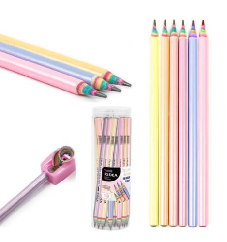 Lányos grafitceruza, HB, kerek test, szivárványos, többféle, Kidea