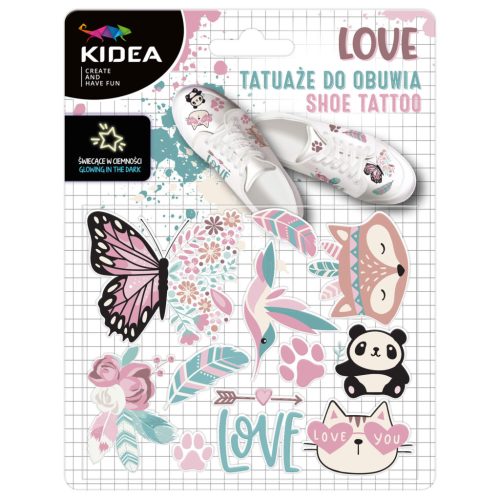 Foszforeszkálós vasalható matricák cipőhöz, love, Kidea