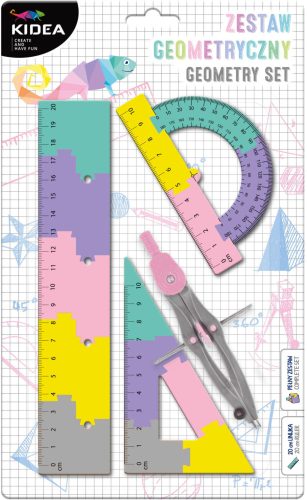 Geometria készlet, körző és vonalzó szett, 4 db-os, lányos színű, Kidea