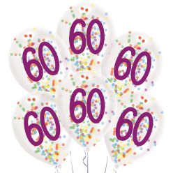   Happy Birthday 60 Droplets konfettivel töltött léggömb, lufi 6 db-os 11 inch (27,5 cm)