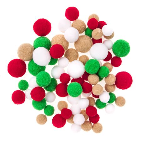 Pom-pom, karácsonyi színek, 1,5-2,4 cm-es, 80 db/csomag