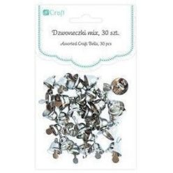   Harangok, csengők, fűzhető, 30 db/csomag, 6-10mm-es, ezüst színű
