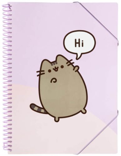 Pusheen cicás bemutató mappa A/4, 30 zsebes, spirál, gumis zárószalaggal, Moments, lila