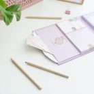 Pusheen cicás jegyzettömb készletjelölőcímkékkel, heti tervezővel, Moments, lila