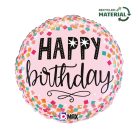 Happy Birthday Pink Confetti fólia lufi 46 cm