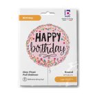 Happy Birthday Pink Confetti fólia lufi 46 cm