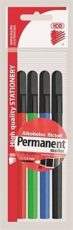 Alkoholos filctoll, ICO permanent M marker, 1mm, 4 db/csomag