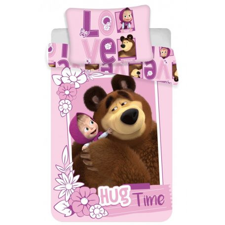 Mása és a medve Hug Time gyerek ágyneműhuzat 100x135cm, 40x60 cm