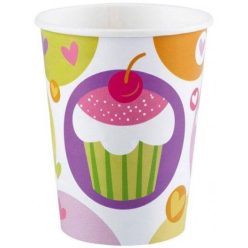 Cupcake, muffin mintás papír pohár, 250ml, 8 db/csomag