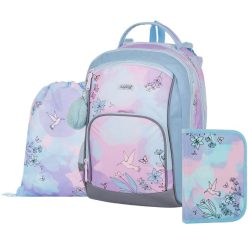   Kolibri ergonómikus hátizsák, iskolatáska tolltartóval és tornazsákkal, OXY GO, lila