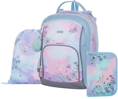 Kolibri ergonómikus hátizsák, iskolatáska tolltartóval és tornazsákkal, OXY GO, lila