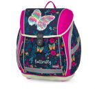 Lepkés mágneszáras ergonómikus iskolatáska tolltartóval és tornazsákkal, Premium Light, Butterfly, sötétkék
