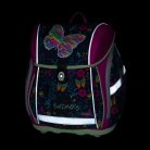 Lepkés mágneszáras ergonómikus iskolatáska tolltartóval és tornazsákkal, Premium Light, Butterfly, sötétkék