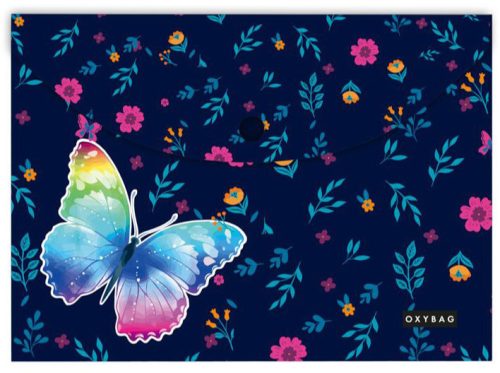 Irattartó tasak A/4, patentos, műanyag, Butterfly, lepkés, sötétkék