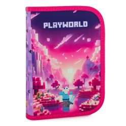   Minecraft mintás tolltartó klapnis, üres, Playworld Girl, lila-rózsaszín