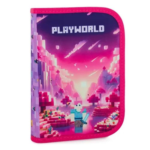 Minecraft mintás tolltartó klapnis, üres, Playworld Girl, lila-rózsaszín