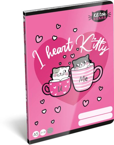 Kit Tok, Heart Kitty tűzött füzet A/5, 40 lap vonalas, cicás