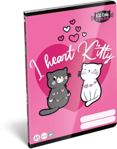 Kit Tok, Heart Kitty tűzött füzet A/5, 40 lap kockás, cicás