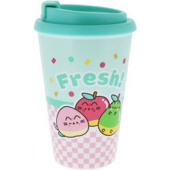   Pusheen cicás pohár műanyag tetővel, 350 ml, Pusheen Fruits