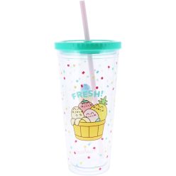   Pusheen cicás pohár szívószállal, 650 ml, Pusheen Fruits