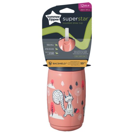 Tommee Tippee itatópohár - Superstar Insulated Straw Cup szívószálas hõtartó 266ml 12hó rózsaszín