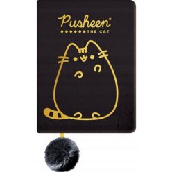   Pusheen cicás napló plüss borítóval, A/5, 96 lapos, vonalas, fekete, Pusheen Gold