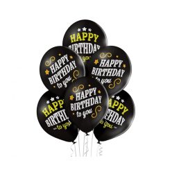 Happy Birthday Black léggömb, lufi 6 db-os 12 inch (30cm)