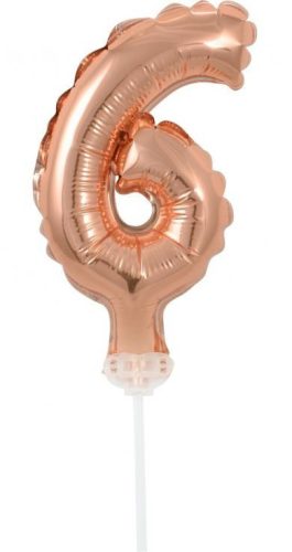 Rose Gold 6-os szám fólia lufi tortára 13 cm