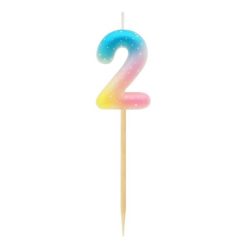 Színes 2-es Pastel Ombre számgyertya, tortagyertya