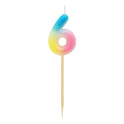 Színes 6-os Pastel Ombre számgyertya, tortagyertya