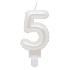 Fehér 5-ös Pearly számgyertya, tortagyertya