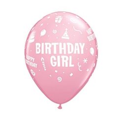   Happy Birthday Girl Pink léggömb, lufi 6 db-os 11 inch (28 cm)