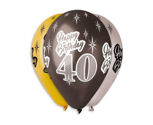 Happy Birthday 40 Metallic léggömb, lufi 6 db-os 12 inch (30 cm)