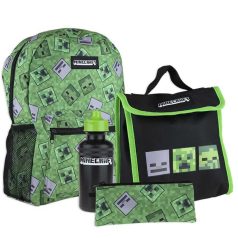   Minecraft hátizsák (40x30x12cm) szett 4 darabos (táska, uzsonnás táska, tolltartó, kulacs), Astra