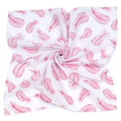   MTT Nagy textil pelenka (120x120) - Fehér alapon rózsaszín tollak