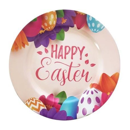 Húsvéti tálca, kerek, műanyag, 32,5 cm-es, többféle minta