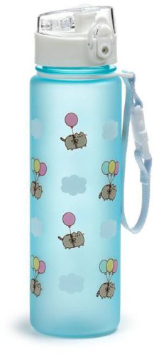 Pusheen cicás kulacs, 600ml, Pusheen macska lufikkal, kék