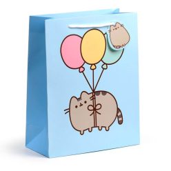   Pusheen cicás ajándéktáska, 33x26x12cm, nagy, macska lufikkal