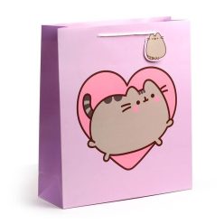   Pusheen cicás ajándéktáska, 40x35x12cm, extra nagy, macska szívvel
