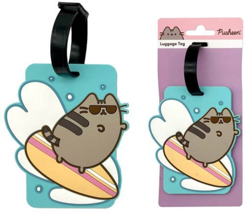 Pusheen cicás bőröndcímke, szörfös pusheen macska