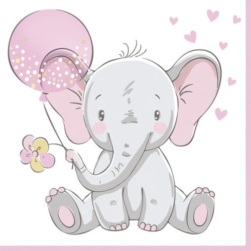 Baby elefánt Pink Balloon szalvéta 20 db-os 33x33 cm