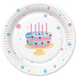   Happy Birthday Cake with Balloons papírtányér 8 db-os 22,7 cm