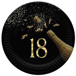   Happy Birthday 18 Golden Champagne papírtányér 8 db-os 18 cm