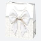 Fehér Bow papír ajándéktasak, ajándékzacskó 19x23x10,5 cm